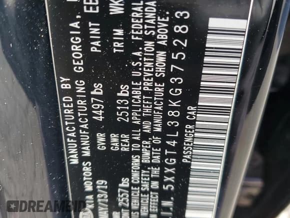 ✅ 2019 Kia Optima LX • VIN: 5XXGT4L38KG375283 • Lot: 90518025. Listed on Copart with 51,821 mi. Free auction sales archive from the USA and detailed vehicle history report at DreamBid. Image 12.