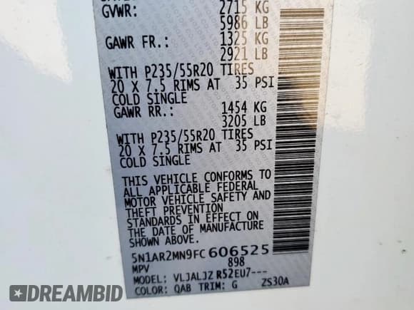 ✅ 2015 Nissan Pathfinder Platinum • VIN: 5N1AR2MN9FC606525 • Lot: 85568315. Wystawiony na Copart z przebiegiem 87 589 mil. Bezpłatny archiwum sprzedaży aukcyjnych z USA i szczegółowy raport historii pojazdu na DreamBid. Zdjęcie 14.