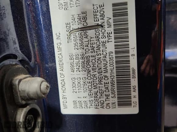 ✅ 2017 Honda CR-V LX • VIN: 5J6RW6H31HL003579 • Lot: 85314895. Listed on Copart with 78,502 mi. Free auction sales archive from the USA and detailed vehicle history report at DreamBid. Image 13.