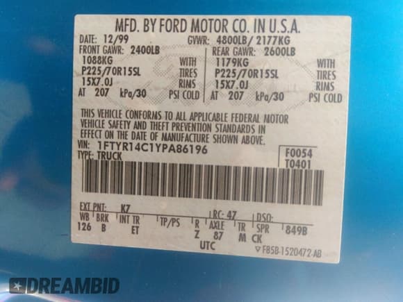 ✅ 2000 Ford Ranger XL • VIN: 1FTYR14C1YPA86196 • Lot: 42789559. Listed on IAAI with Not provided. Free auction sales archive from the USA and detailed vehicle history report at DreamBid. Image 9.