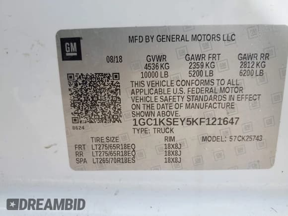 ✅ 2019 Chevrolet Silverado 2500HD LT • VIN: 1GC1KSEY5KF121647 • Лот: 41936127. Опубликован ранее на IAAI с пробегом 117 059 миль. Бесплатный доступ к архиву аукционных продаж из США и подробный отчёт об истории автомобиля на DreamBid. Изображение 9.
