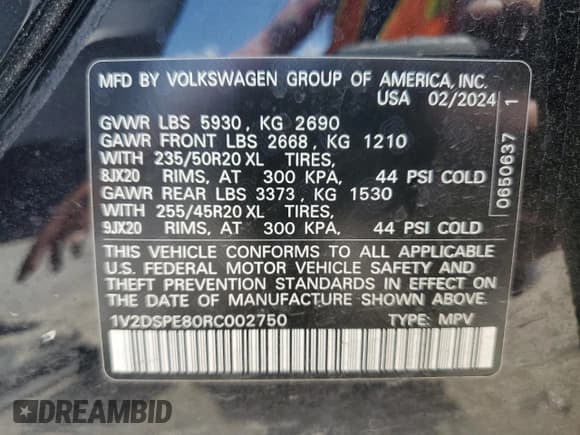 ✅ 2024 Volkswagen ID.4 Pro • VIN: 1V2DSPE80RC002750 • Lot: 61953395. Wystawiony na Copart z przebiegiem Nie podano. Bezpłatny archiwum sprzedaży aukcyjnych z USA i szczegółowy raport historii pojazdu na DreamBid. Zdjęcie 14.