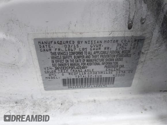 ✅ 2015 Nissan Note SR • VIN: 3N1CE2CP3FL422491 • Lot: 43084661. Listed on IAAI with 166,255 mi. Free auction sales archive from the USA and detailed vehicle history report at DreamBid. Image 9.