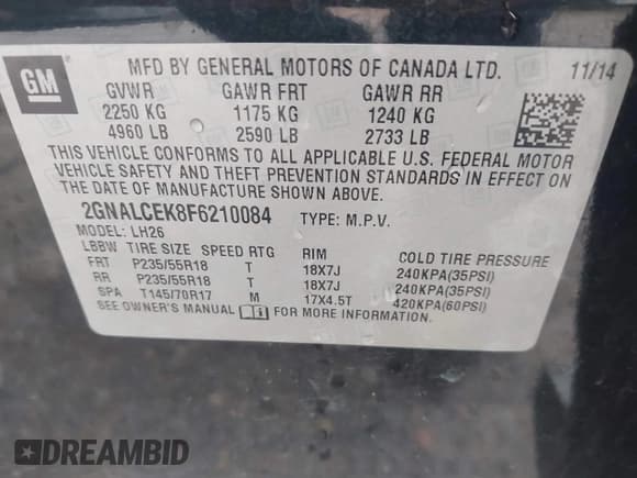 ✅ 2015 Chevrolet Equinox LT • VIN: 2GNALCEK8F6210084 • Lot: 43558972. Wystawiony na IAAI z przebiegiem 211 146 mil. Bezpłatny archiwum sprzedaży aukcyjnych z USA i szczegółowy raport historii pojazdu na DreamBid. Zdjęcie 9.