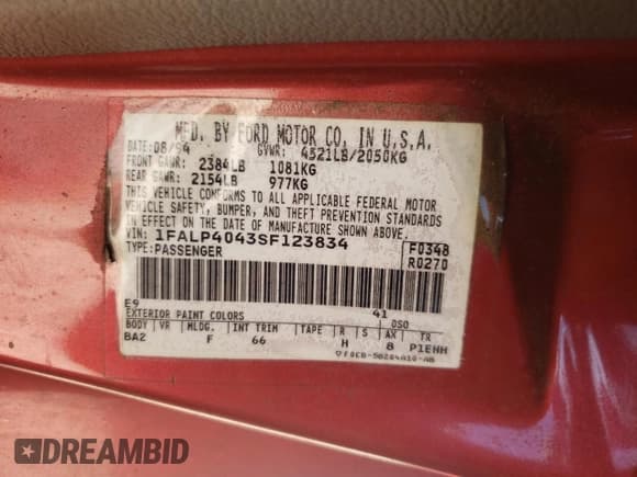 ✅ 1995 Ford Mustang • VIN: 1FALP4043SF123834 • Lot: 62501205. Wystawiony na Copart z przebiegiem 153 000 mil. Bezpłatny archiwum sprzedaży aukcyjnych z USA i szczegółowy raport historii pojazdu na DreamBid. Zdjęcie 12.