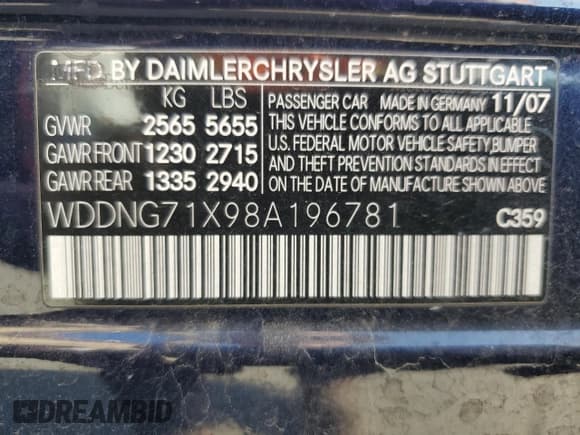 ✅ 2008 Mercedes-Benz S 550 • VIN: WDDNG71X98A196781 • Лот: 84599345. Опубликован ранее на Copart с пробегом 160 963 миль. Бесплатный доступ к архиву аукционных продаж из США и подробный отчёт об истории автомобиля на DreamBid. Изображение 13.