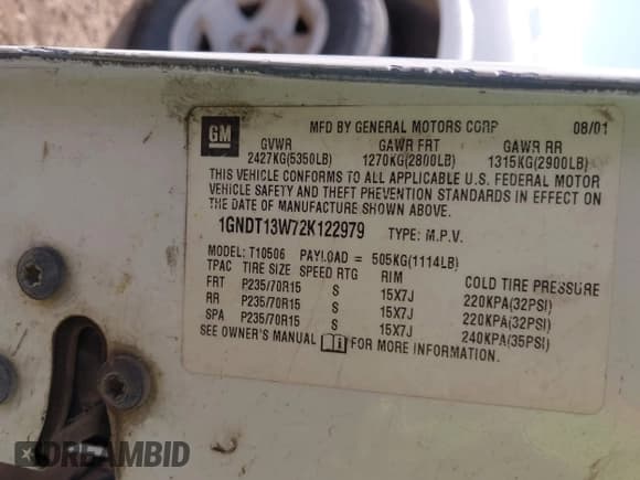 ✅ 2002 Chevrolet Blazer LS • VIN: 1GNDT13W72K122979 • Lot: 43213113. Wystawiony na IAAI z przebiegiem Nie podano. Bezpłatny archiwum sprzedaży aukcyjnych z USA i szczegółowy raport historii pojazdu na DreamBid. Zdjęcie 9.