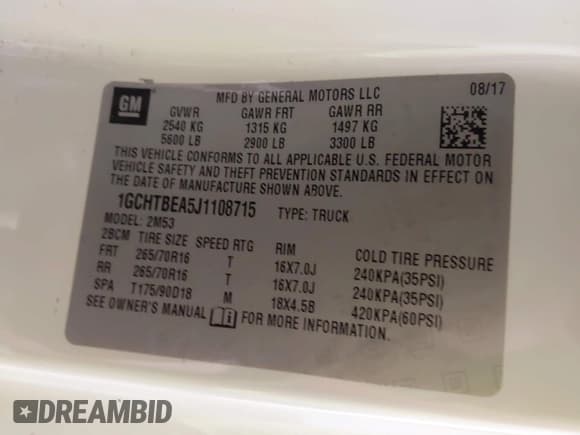 ✅ 2018 Chevrolet Colorado 4WD Work Truck • VIN: 1GCHTBEA5J1108715 • Lot: 41407975. Listed on IAAI with 96,483 mi. Free auction sales archive from the USA and detailed vehicle history report at DreamBid. Image 9.