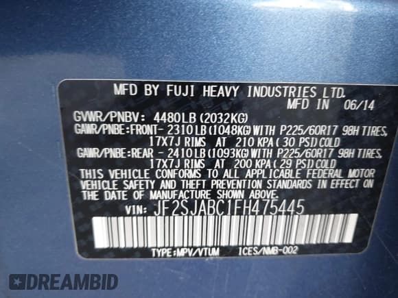 ✅ 2015 Subaru Forester 2.5i • VIN: JF2SJABC1FH475445 • Лот: 43735924. Опубликован ранее на IAAI с пробегом 117 779 миль. Бесплатный доступ к архиву аукционных продаж из США и подробный отчёт об истории автомобиля на DreamBid. Изображение 9.