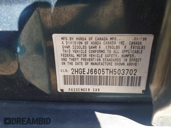 ✅ 1996 Honda Civic LX • VIN: 2HGEJ6605TH503702 • Лот: 43608519. Опубликован ранее на IAAI с пробегом 227 164 миль. Бесплатный доступ к архиву аукционных продаж из США и подробный отчёт об истории автомобиля на DreamBid. Изображение 9.