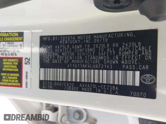 ✅ 2020 Toyota Camry SE • VIN: 4T1G11AK4LU872143 • Лот: 42736634. Опубликован ранее на IAAI с пробегом 111 329 миль. Бесплатный доступ к архиву аукционных продаж из США и подробный отчёт об истории автомобиля на DreamBid. Изображение 9.