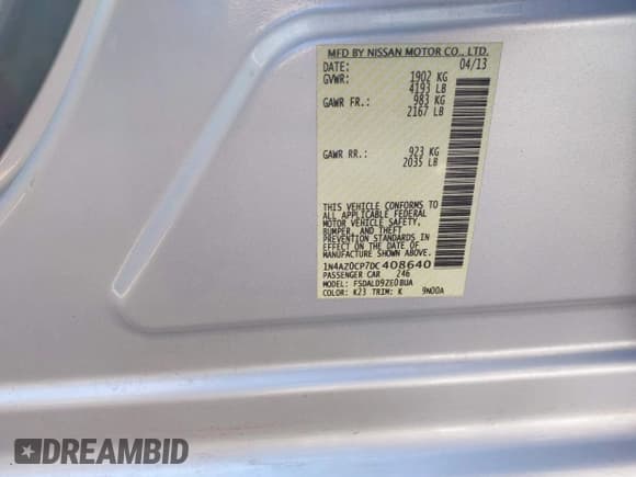 ✅ 2013 Nissan LEAF SV • VIN: 1N4AZ0CP7DC408640 • Лот: 41613606. Опубликован ранее на IAAI с пробегом 50 800 миль. Бесплатный доступ к архиву аукционных продаж из США и подробный отчёт об истории автомобиля на DreamBid. Изображение 9.