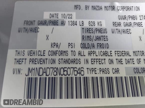 ✅ 2022 Mazda MX-5 Miata Grand Touring • VIN: JM1NDAD78N0507646 • Lot: 41848560. Listed on IAAI with 24,529 mi. Free auction sales archive from the USA and detailed vehicle history report at DreamBid. Image 9.