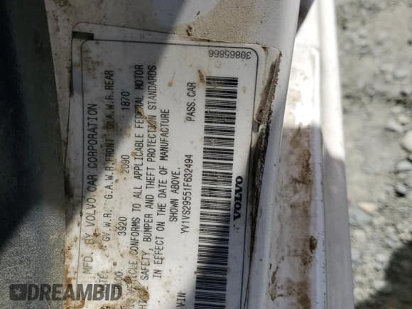 ✅ 2001 Volvo S40 • VIN: YV1VS29551F632494 • Lot: 72100545. Listed on Copart with 193,975 mi. Free auction sales archive from the USA and detailed vehicle history report at DreamBid. Image 12.