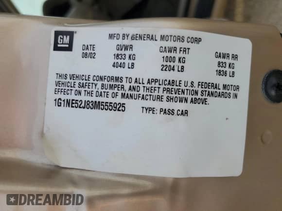 2003 Chevrolet Malibu LS z VIN 1G1NE52J83M555925, wystawiony jako Copart lot #86551254 z przebiegiem Nie podano mil oraz Szkoda całkowita • Salvage title. Historia ofert i sprzedaży dostępna na DreamBid. Obrazek 14.