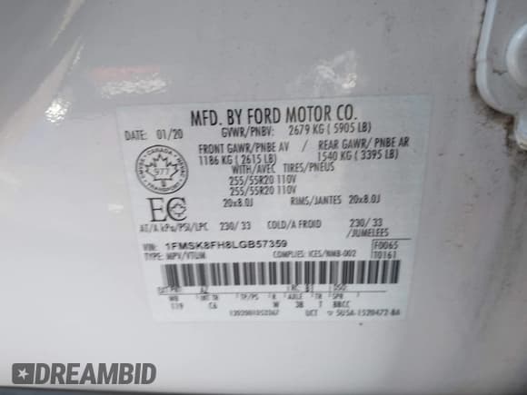 ✅ 2020 Ford Explorer Limited • VIN: 1FMSK8FH8LGB57359 • Lot: 43730361. Wystawiony na IAAI z przebiegiem 86 816 mil. Bezpłatny archiwum sprzedaży aukcyjnych z USA i szczegółowy raport historii pojazdu na DreamBid. Zdjęcie 9.