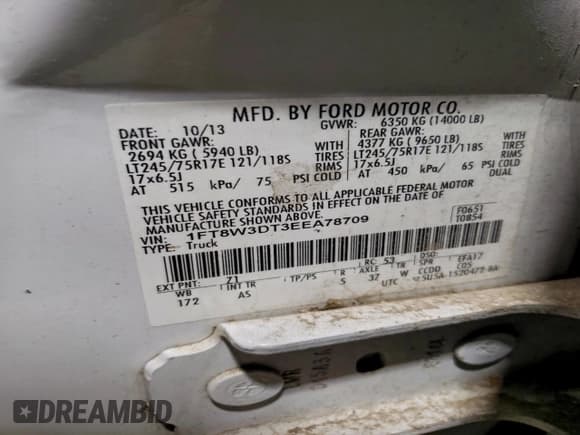 ✅ 2014 Ford F-350 XLT • VIN: 1FT8W3DT3EEA78709 • Lot: 95650685. Listed on Copart with 285,778 mi. Free auction sales archive from the USA and detailed vehicle history report at DreamBid. Image 13.