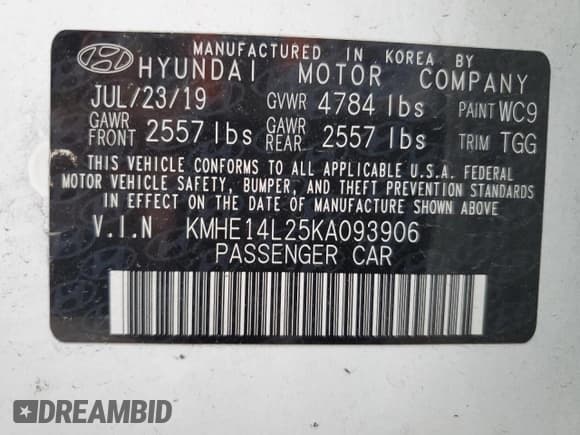 ✅ 2019 Hyundai Sonata • VIN: KMHE14L25KA093906 • Лот: 55942464. Опубликован ранее на Copart с пробегом 66 080 миль. Бесплатный доступ к архиву аукционных продаж из США и подробный отчёт об истории автомобиля на DreamBid. Изображение 12.