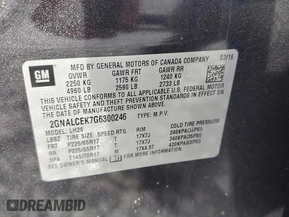 ✅ 2016 Chevrolet Equinox LT • VIN: 2GNALCEK7G6300246 • Lot: 91488805. Listed on Copart with 140,273 mi. Free auction sales archive from the USA and detailed vehicle history report at DreamBid. Image 13.