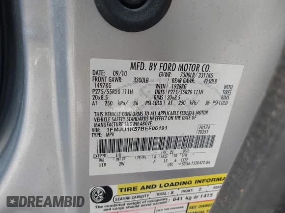 ✅ 2011 Ford Expedition Limited • VIN: 1FMJU1K57BEF06191 • Лот: 42742105. Опубликован ранее на IAAI с пробегом 182 561 миль. Бесплатный доступ к архиву аукционных продаж из США и подробный отчёт об истории автомобиля на DreamBid. Изображение 9.