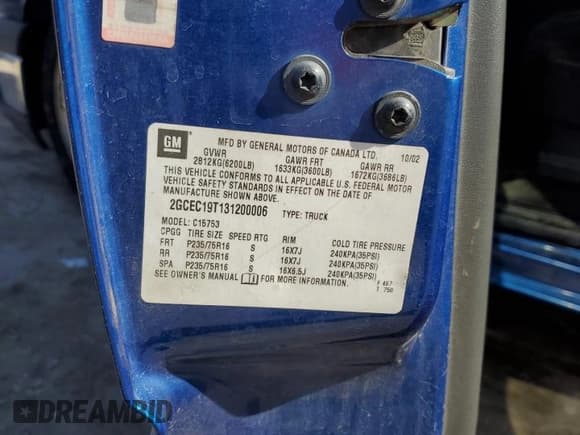 ✅ 2003 Chevrolet Silverado 1500 • VIN: 2GCEC19T131200006 • Лот: 50633925. Опубликован ранее на Copart с пробегом Не указан. Бесплатный доступ к архиву аукционных продаж из США и подробный отчёт об истории автомобиля на DreamBid. Изображение 13.