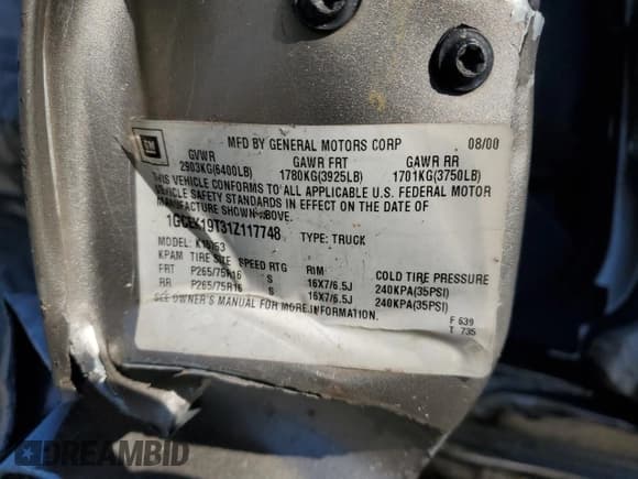 ✅ 2001 Chevrolet Silverado 1500 LS • VIN: 1GCEK19T31Z117748 • Lot: 92374665. Listed on Copart with 348,786 mi. Free auction sales archive from the USA and detailed vehicle history report at DreamBid. Image 12.