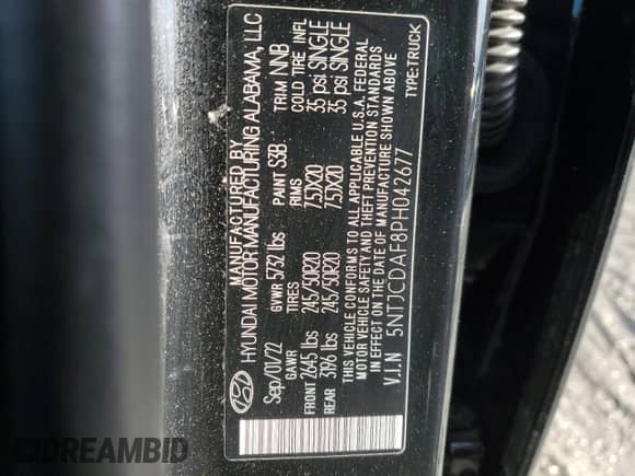 2023 Hyundai Santa Cruz Night Edition с VIN 5NTJCDAF8PH042677, выставлен на аукционе Copart как лот 44004905 с пробегом 55 710 миль миль и Списание • Salvage title. История ставок и продаж доступна на DreamBid. Изображение 12.