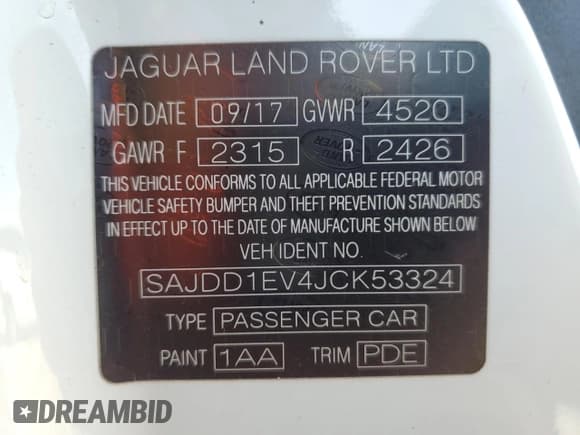 ✅ 2018 Jaguar F-Type 340HP • VIN: SAJDD1EV4JCK53324 • Lot: 46071114. Wystawiony na Copart z przebiegiem 53 199 mil. Bezpłatny archiwum sprzedaży aukcyjnych z USA i szczegółowy raport historii pojazdu na DreamBid. Zdjęcie 12.