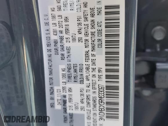 ✅ 2024 Mazda CX-30 S Carbon Edition • VIN: 3MVDMBCM3RM633097 • Lot: 90442185. Listed on Copart with Not provided. Free auction sales archive from the USA and detailed vehicle history report at DreamBid. Image 13.