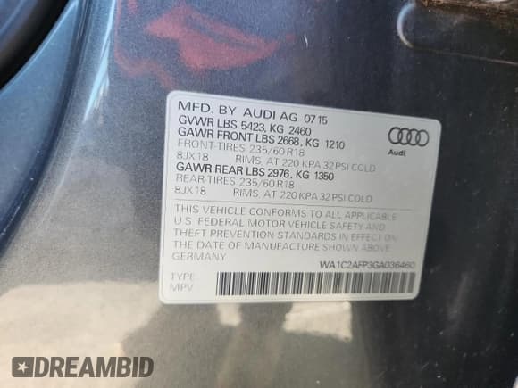 ✅ 2016 Audi Q5 Premium • VIN: WA1C2AFP3GA036460 • Lot: 90915155. Wystawiony na Copart z przebiegiem 130 539 mil. Bezpłatny archiwum sprzedaży aukcyjnych z USA i szczegółowy raport historii pojazdu na DreamBid. Zdjęcie 14.