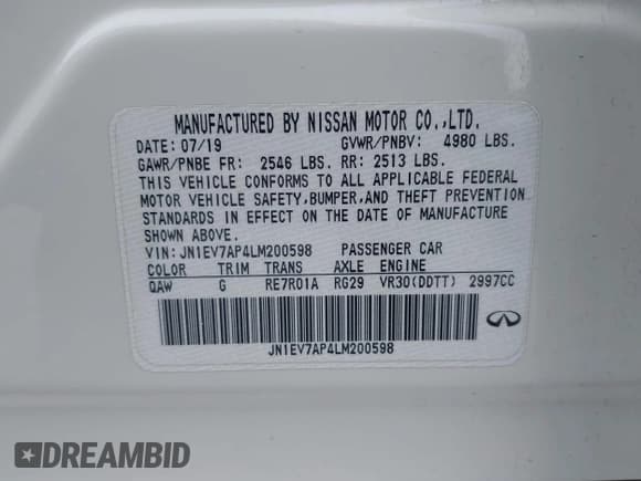 ✅ 2020 Infiniti Q50 Luxe • VIN: JN1EV7AP4LM200598 • Lot: 41629830. Listed on IAAI with 69,882 mi. Free auction sales archive from the USA and detailed vehicle history report at DreamBid. Image 9.