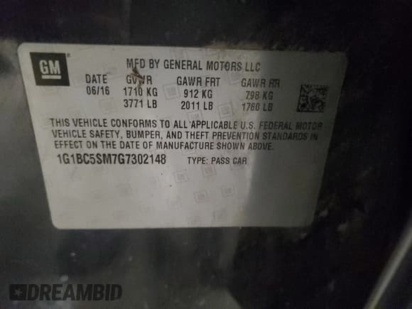 ✅ 2016 Chevrolet Cruze LS • VIN: 1G1BC5SM7G7302148 • Лот: 67942602. Опубликован ранее на Copart с пробегом 101 615 миль. Бесплатный доступ к архиву аукционных продаж из США и подробный отчёт об истории автомобиля на DreamBid. Изображение 13.