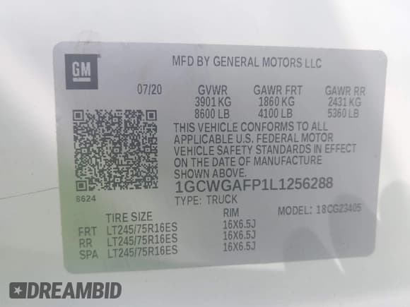 ✅ 2020 Chevrolet Express Cargo • VIN: 1GCWGAFP1L1256288 • Lot: 43156786. Listed on IAAI with 86,109 mi. Free auction sales archive from the USA and detailed vehicle history report at DreamBid. Image 9.