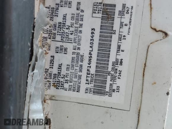 ✅ 1993 Ford F-150 • VIN: 1FTEF14N6PLA03493 • Лот: 68341435. Опубликован ранее на Copart с пробегом Не указан. Бесплатный доступ к архиву аукционных продаж из США и подробный отчёт об истории автомобиля на DreamBid. Изображение 12.
