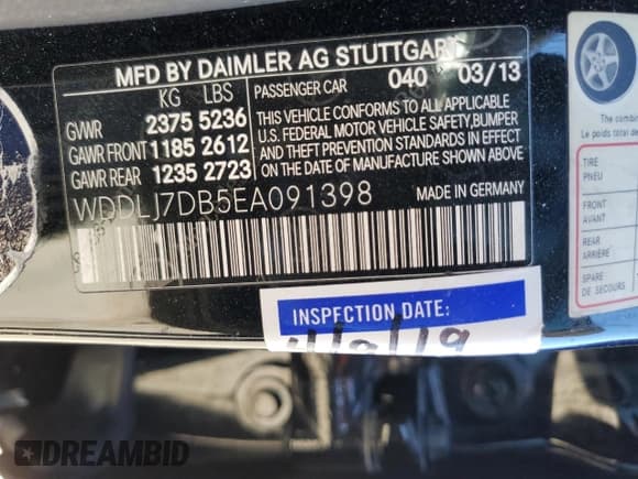 ✅ 2014 Mercedes-Benz CLS 550 • VIN: WDDLJ7DB5EA091398 • Lot: 88941975. Listed on Copart with 70,598 mi. Free auction sales archive from the USA and detailed vehicle history report at DreamBid. Image 13.