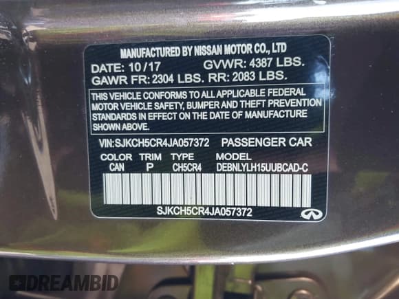 ✅ 2018 Infiniti QX30 Premium • VIN: SJKCH5CR4JA057372 • Lot: 43439344. Listed on IAAI with 45,158 mi. Free auction sales archive from the USA and detailed vehicle history report at DreamBid. Image 9.