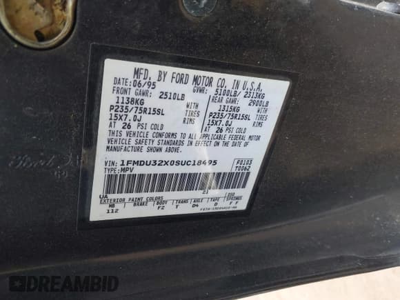 ✅ 1995 Ford Explorer Eddie Bauer • VIN: 1FMDU32X0SUC18495 • Lot: 42412390. Listed on IAAI with 258,423 mi. Free auction sales archive from the USA and detailed vehicle history report at DreamBid. Image 9.