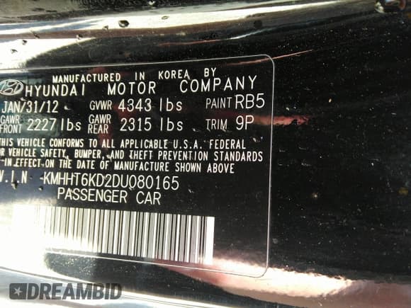 ✅ 2013 Hyundai Genesis Coupe Premium • VIN: KMHHT6KD2DU080165 • Lot: 42560439. Listed on IAAI with 155,246 mi. Free auction sales archive from the USA and detailed vehicle history report at DreamBid. Image 9.