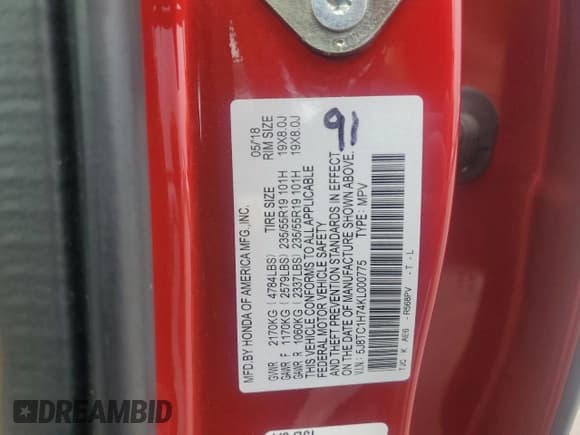 ✅ 2019 Acura RDX Advance • VIN: 5J8TC1H74KL000775 • Lot: 60003635. Listed on Copart with 71,460 mi. Free auction sales archive from the USA and detailed vehicle history report at DreamBid. Image 13.