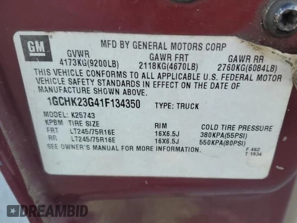 ✅ 2001 Chevrolet Silverado 2500HD LT3 • VIN: 1GCHK23G41F134350 • Lot: 43983175. Listed on Copart with 231,383 mi. Free auction sales archive from the USA and detailed vehicle history report at DreamBid. Image 12.