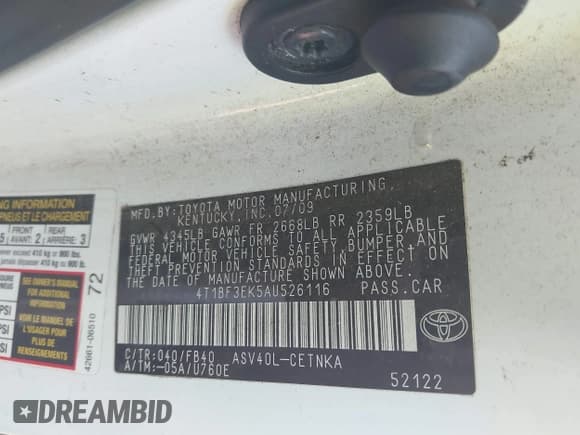 ✅ 2010 Toyota Camry SE • VIN: 4T1BF3EK5AU526116 • Lot: 43818897. Wystawiony na IAAI z przebiegiem 208 237 mil. Bezpłatny archiwum sprzedaży aukcyjnych z USA i szczegółowy raport historii pojazdu na DreamBid. Zdjęcie 9.