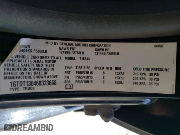 ✅ 2006 GMC Canyon SLE1 • VIN: 1GTDT136468323668 • Lot: 55694325. Listed on Copart with 168,809 mi. Free auction sales archive from the USA and detailed vehicle history report at DreamBid. Image 12.