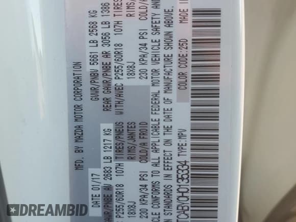 ✅ 2017 Mazda CX-9 Sport • VIN: JM3TCABY0H0135334 • Lot: 76350954. Listed on Copart with 108,693 mi. Free auction sales archive from the USA and detailed vehicle history report at DreamBid. Image 16.