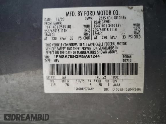 ✅ 2021 Ford Explorer • VIN: 1FMSK7BH2MGA61244 • Lot: 42625215. Wystawiony na Copart z przebiegiem 113 243 mil. Bezpłatny archiwum sprzedaży aukcyjnych z USA i szczegółowy raport historii pojazdu na DreamBid. Zdjęcie 13.