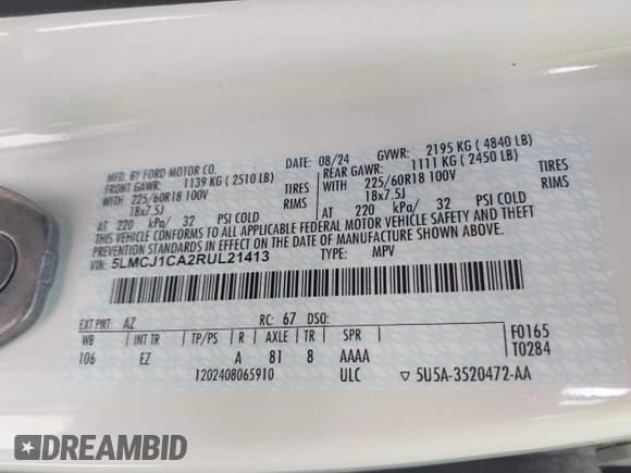 ✅ 2024 Lincoln Corsair Premiere • VIN: 5LMCJ1CA2RUL21413 • Lot: 42835526. Listed on IAAI with 28,223 mi. Free auction sales archive from the USA and detailed vehicle history report at DreamBid. Image 9.