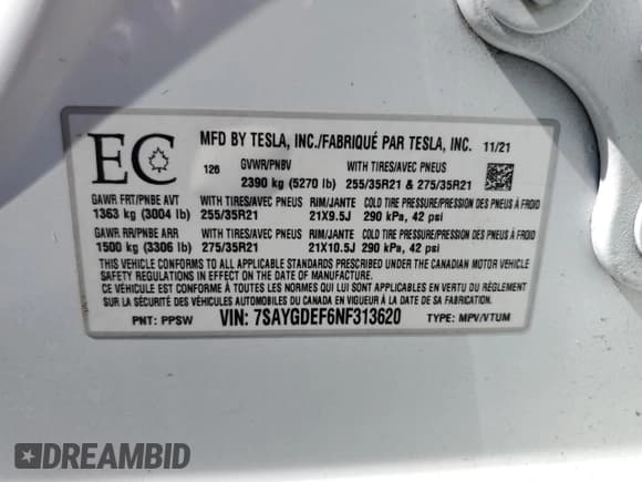 ✅ 2022 Tesla Model Y Performance • VIN: 7SAYGDEF6NF313620 • Lot: 65452675. Listed on Copart with 27,455 mi. Free auction sales archive from the USA and detailed vehicle history report at DreamBid. Image 12.