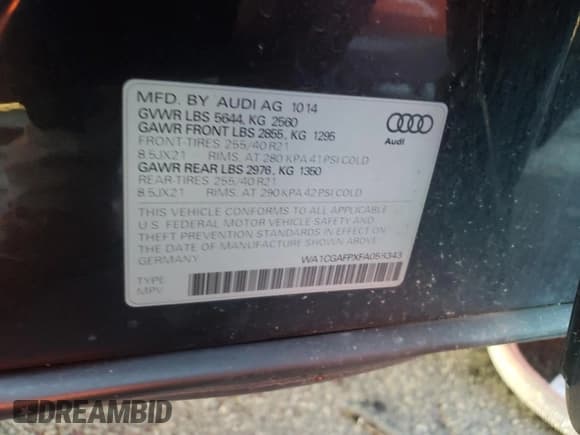 ✅ 2015 Audi SQ5 Premium Plus • VIN: WA1CGAFPXFA058343 • Lot: 36026453. Wystawiony na Copart z przebiegiem 106 535 mil. Bezpłatny archiwum sprzedaży aukcyjnych z USA i szczegółowy raport historii pojazdu na DreamBid. Zdjęcie 14.