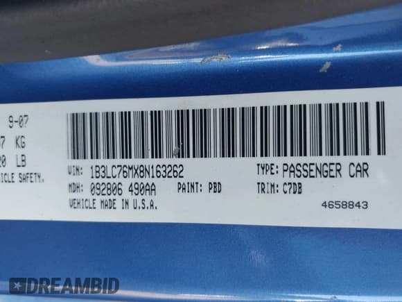 ✅ 2008 Dodge Avenger R/T • VIN: 1B3LC76MX8N163262 • Lot: 43350403. Listed on IAAI with 93,187 mi. Free auction sales archive from the USA and detailed vehicle history report at DreamBid. Image 9.