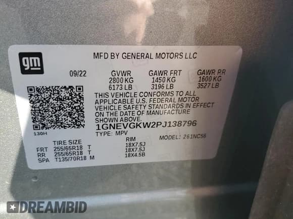 ✅ 2023 Chevrolet Traverse LT Cloth • VIN: 1GNEVGKW2PJ138796 • Lot: 87272045. Listed on Copart with 23,961 mi. Free auction sales archive from the USA and detailed vehicle history report at DreamBid. Image 12.