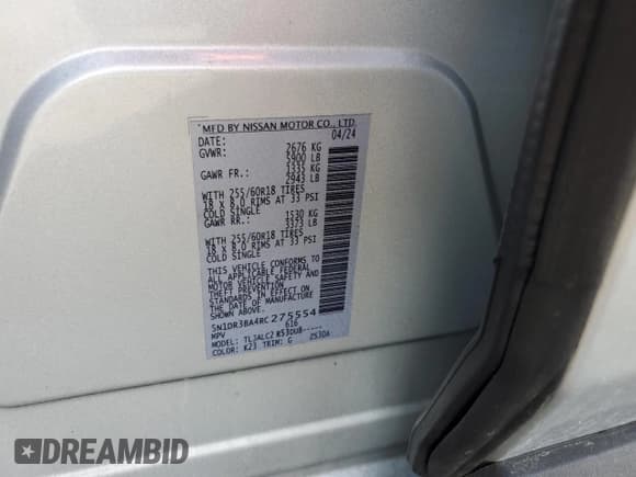 ✅ 2024 Nissan Pathfinder SV • VIN: 5N1DR3BA4RC275554 • Lot: 87280495. Listed on Copart with 15,064 mi. Free auction sales archive from the USA and detailed vehicle history report at DreamBid. Image 12.